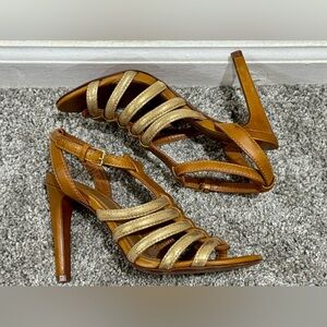 Tory Burch-Charlene 100mm Strappy Gladiator High-Heel-Monark Vachetta-Size 6